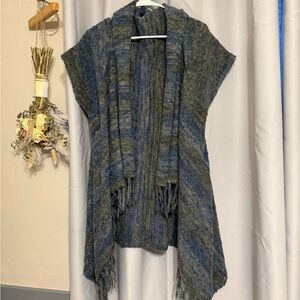 Tarnish Blue and Gray Striped Poncho